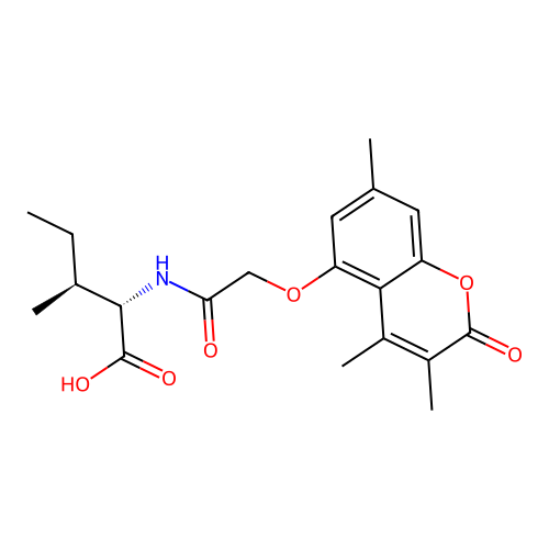 (2S,3S)-3-methyl-2-(2-((3,4,7-trimethyl-2-oxo-2H-chromen-5-yl)oxy)acetamido)pentanoic acid structure
