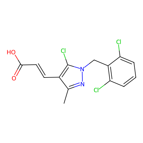 3-[5-chloro-1-(2,6-dichlorobenzyl)-3-methyl-1H-pyrazol-4-yl]acrylic acid structure
