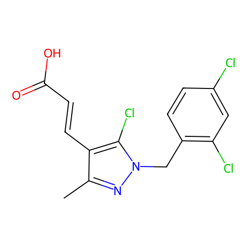 3-[5-chloro-1-(2,4-dichlorobenzyl)-3-methyl-1H-pyrazol-4-yl]acrylic acid structure
