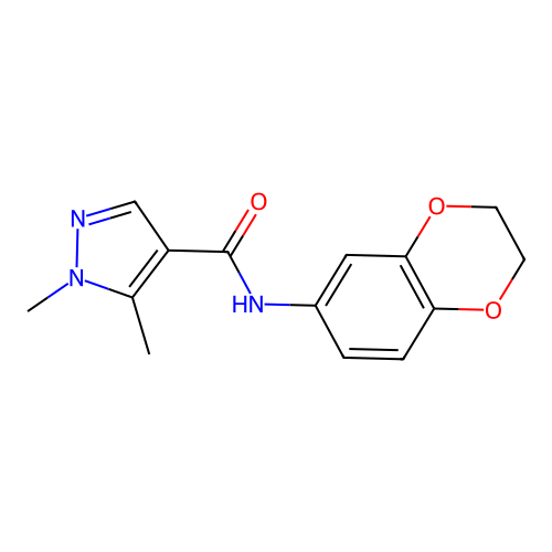N-(2,3-dihydro-1,4-benzodioxin-6-yl)-1,5-dimethyl-4-pyrazolecarboxamide structure