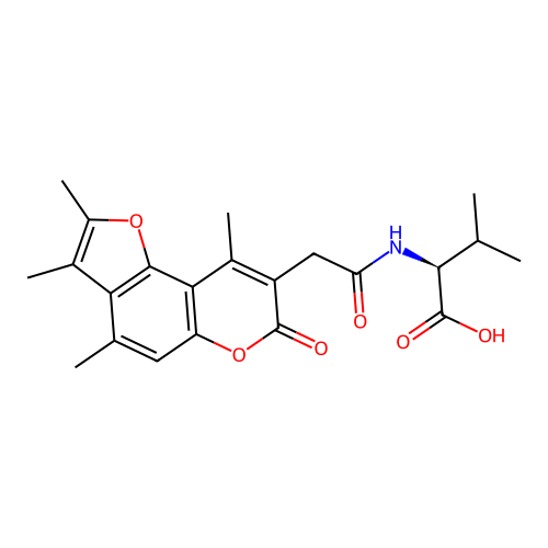 N-[(2,3,4,9-tetramethyl-7-oxo-7H-furo[2,3-f]chromen-8-yl)acetyl]-L-valine structure
