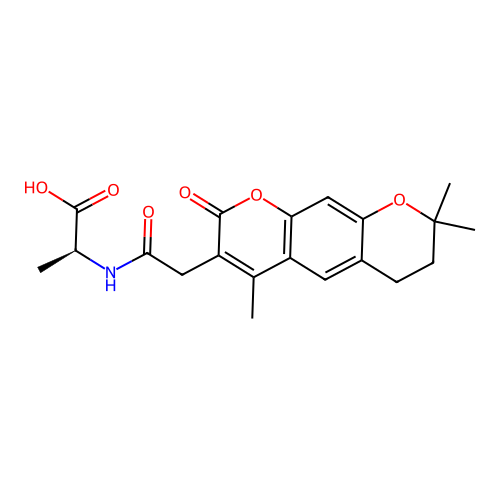N-[(4,8,8-trimethyl-2-oxo-7,8-dihydro-2H,6H-pyrano[3,2-g]chromen-3-yl)acetyl]-L-alanine structure