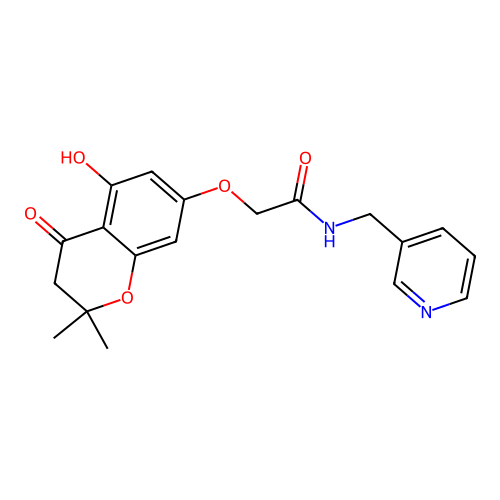 2-((5-hydroxy-2,2-dimethyl-4-oxochroman-7-yl)oxy)-N-(pyridin-3-ylmethyl)acetamide structure