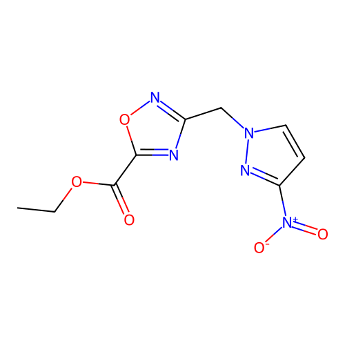 ethyl 3-[(3-nitro-1H-pyrazol-1-yl)methyl]-1,2,4-oxadiazole-5-carboxylate structure