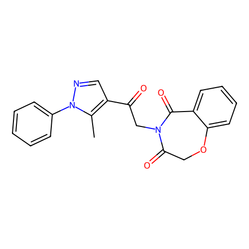 4-[2-(5-methyl-1-phenyl-1H-pyrazol-4-yl)-2-oxoethyl]-1,4-benzoxazepine-3,5(2H,4H)-dione structure