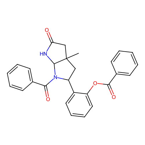 2-{1-benzoyl-3a-methyl-5-oxo-tetrahydro-2H-pyrrolo[2,3-b]pyrrol-2-yl}phenyl benzoate structure
