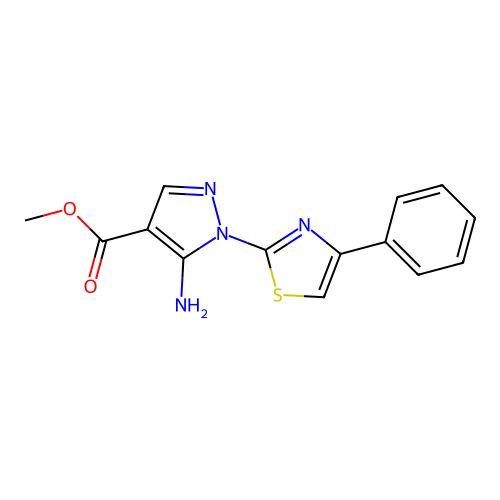 methyl 5-amino-1-(4-phenyl-1,3-thiazol-2-yl)-1H-pyrazole-4-carboxylate structure