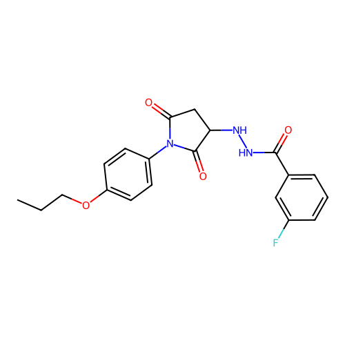 N'-[2,5-dioxo-1-(4-propoxyphenyl)pyrrolidin-3-yl]-3-fluorobenzohydrazide structure