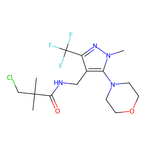3-chloro-2,2-dimethyl-N-{[1-methyl-5-morpholino-3-(trifluoromethyl)-1H-pyrazol-4-yl]methyl}propanamide structure