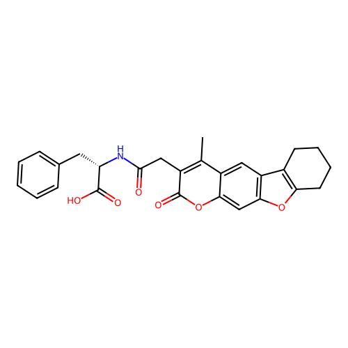 (S)-2-(2-(4-methyl-2-oxo-6,7,8,9-tetrahydro-2H-benzofuro[3,2-g]chromen-3-yl)acetamido)-3-phenylpropanoic acid structure