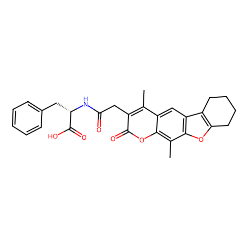 (S)-2-(2-(4,11-dimethyl-2-oxo-6,7,8,9-tetrahydro-2H-benzofuro[3,2-g]chromen-3-yl)acetamido)-3-phenylpropanoic acid structure