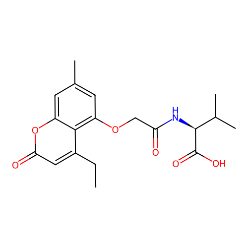 (S)-2-(2-((4-ethyl-7-methyl-2-oxo-2H-chromen-5-yl)oxy)acetamido)-3-methylbutanoic acid structure