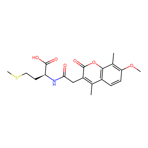 (S)-2-(2-(7-methoxy-4,8-dimethyl-2-oxo-2H-chromen-3-yl)acetamido)-4-(methylthio)butanoic acid structure