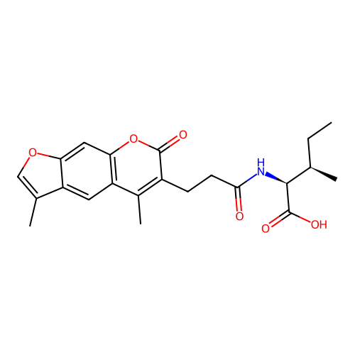 (2S,3R)-2-(3-(3,5-dimethyl-7-oxo-7H-furo[3,2-g]chromen-6-yl)propanamido)-3-methylpentanoic acid structure