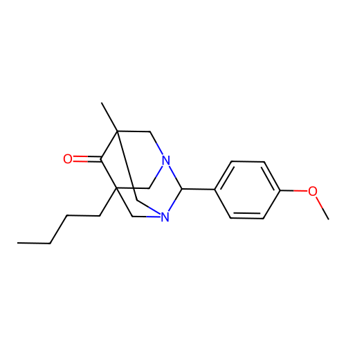 (5s,7s)-5-Butyl-2-(4-methoxyphenyl)-7-methyl-1,3-diazaadamantan-6-one structure