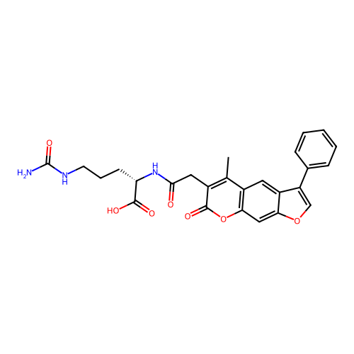 (S)-2-(2-(5-methyl-7-oxo-3-phenyl-7H-furo[3,2-g]chromen-6-yl)acetamido)-5-ureidopentanoic acid structure