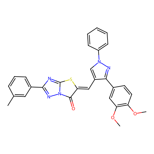 (5Z)-5-{[3-(3,4-dimethoxyphenyl)-1-phenyl-1H-pyrazol-4-yl]methylene}-2-(3-methylphenyl)[1,3]thiazolo[3,2-b][1,2,4]triazol-6(5H)-one structure