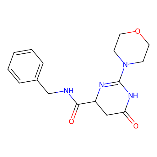 N-benzyl-2-(morpholin-4-yl)-6-oxo-3,4,5,6-tetrahydropyrimidine-4-carboxamide structure