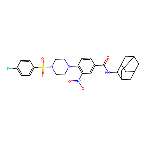 N-(2-adamantyl)-4-[4-(4-fluorophenyl)sulfonylpiperazin-1-yl]-3-nitrobenzamide structure