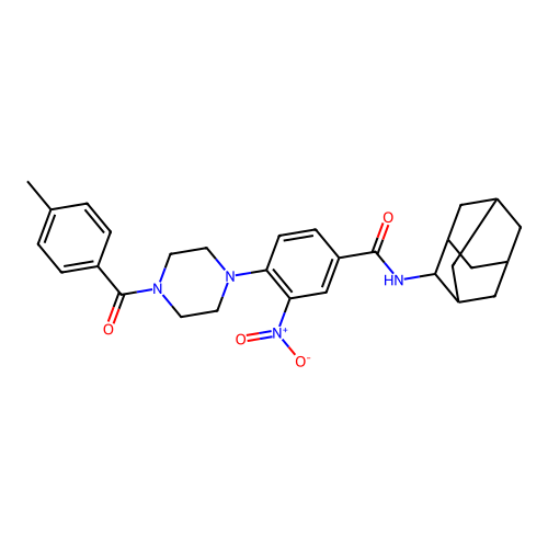 N-(2-adamantyl)-4-[4-(4-methylbenzoyl)piperazin-1-yl]-3-nitrobenzamide structure