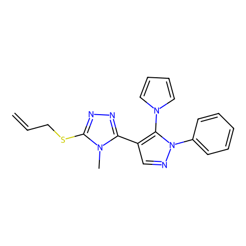 allyl 4-methyl-5-[1-phenyl-5-(1H-pyrrol-1-yl)-1H-pyrazol-4-yl]-4H-1,2,4-triazol-3-yl sulfide structure