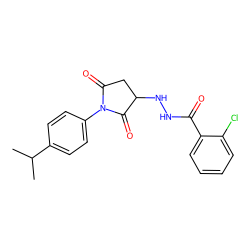 2-chloro-N'-{2,5-dioxo-1-[4-(propan-2-yl)phenyl]pyrrolidin-3-yl}benzohydrazide structure