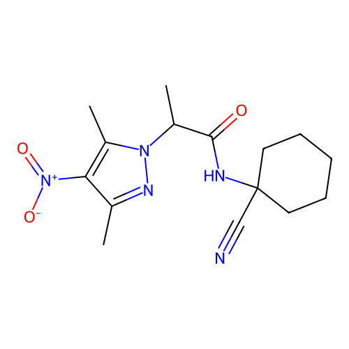 N-(1-cyanocyclohexyl)-2-(3,5-dimethyl-4-nitropyrazol-1-yl)propanamide structure
