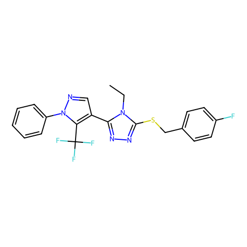 4-ethyl-3-[(4-fluorobenzyl)sulfanyl]-5-[1-phenyl-5-(trifluoromethyl)-1H-pyrazol-4-yl]-4H-1,2,4-triazole structure