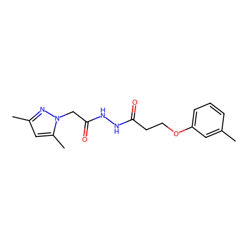N'-[2-(3,5-dimethylpyrazol-1-yl)acetyl]-3-(3-methylphenoxy)propanehydrazide structure