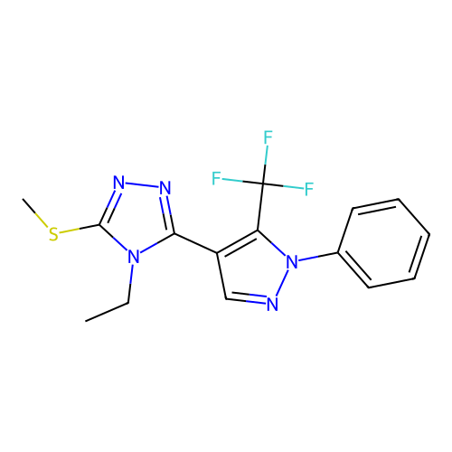 4-ethyl-5-[1-phenyl-5-(trifluoromethyl)-1H-pyrazol-4-yl]-4H-1,2,4-triazol-3-yl methyl sulfide structure