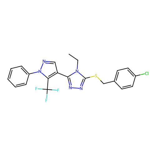 4-chlorobenzyl 4-ethyl-5-[1-phenyl-5-(trifluoromethyl)-1H-pyrazol-4-yl]-4H-1,2,4-triazol-3-yl sulfide structure