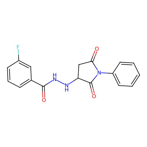 N'-(2,5-dioxo-1-phenylpyrrolidin-3-yl)-3-fluorobenzohydrazide structure