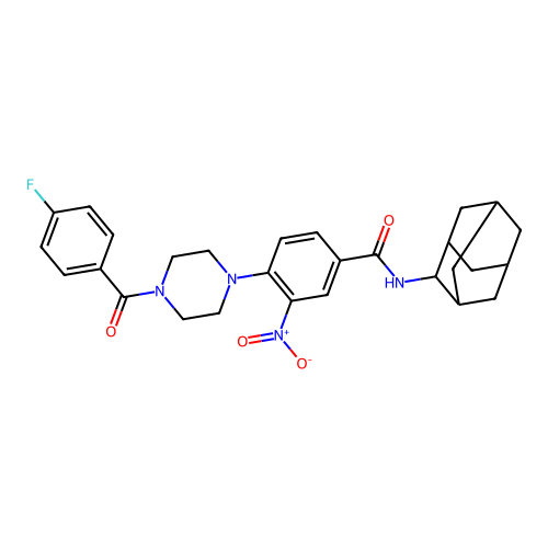 N-(2-adamantyl)-4-[4-(4-fluorobenzoyl)piperazin-1-yl]-3-nitrobenzamide structure