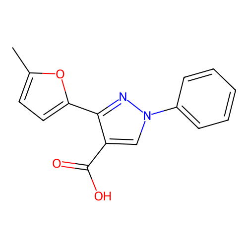 3-(5-methylfuran-2-yl)-1-phenyl-1H-pyrazole-4-carboxylic acid structure