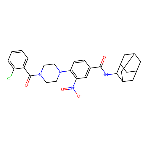 N-(2-adamantyl)-4-[4-(2-chlorobenzoyl)piperazin-1-yl]-3-nitrobenzamide structure