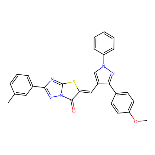 (5Z)-5-{[3-(4-methoxyphenyl)-1-phenyl-1H-pyrazol-4-yl]methylidene}-2-(3-methylphenyl)[1,3]thiazolo[3,2-b][1,2,4]triazol-6(5H)-one structure