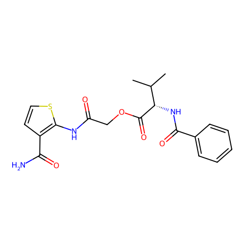 [2-[(3-carbamoylthiophen-2-yl)amino]-2-oxoethyl] (2S)-2-benzamido-3-methylbutanoate structure