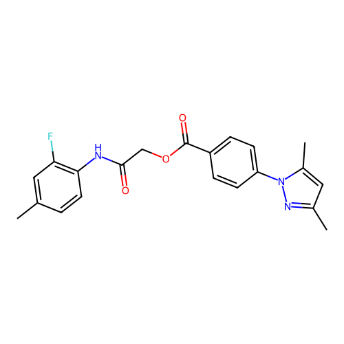 [2-(2-Fluoro-4-methylanilino)-2-oxoethyl] 4-(3,5-dimethylpyrazol-1-yl)benzoate structure