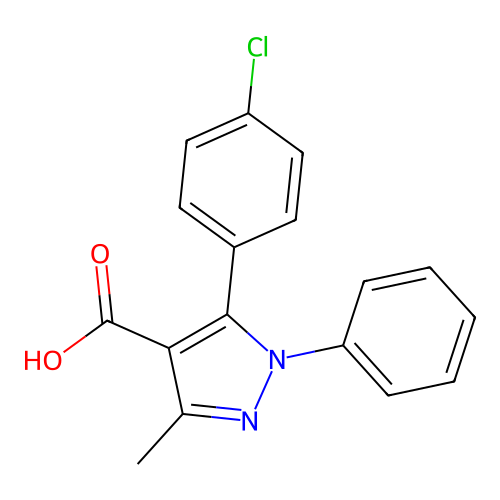 5-(4-chlorophenyl)-3-methyl-1-phenyl-1H-pyrazole-4-carboxylic acid structure