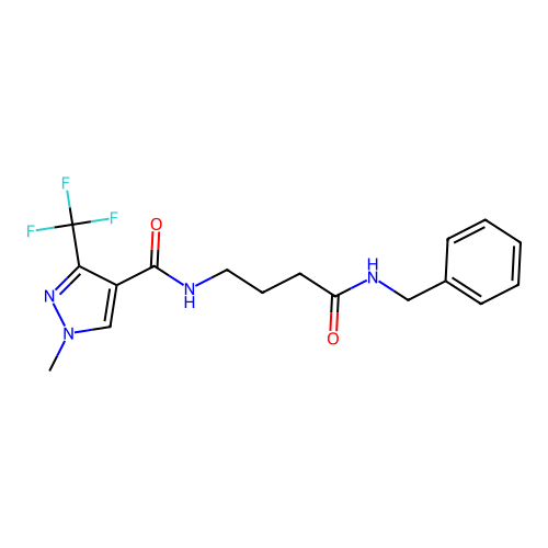 N-[4-(benzylamino)-4-oxobutyl]-1-methyl-3-(trifluoromethyl)-1H-pyrazole-4-carboxamide structure