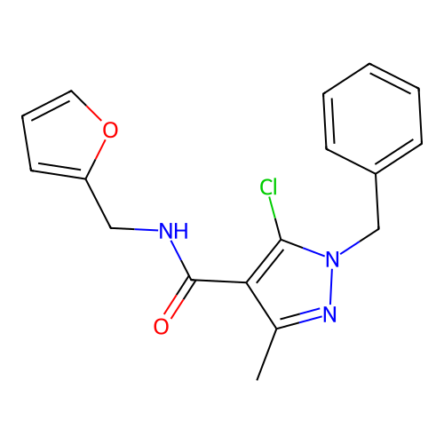 1-benzyl-5-chloro-N-(furan-2-ylmethyl)-3-methylpyrazole-4-carboxamide structure