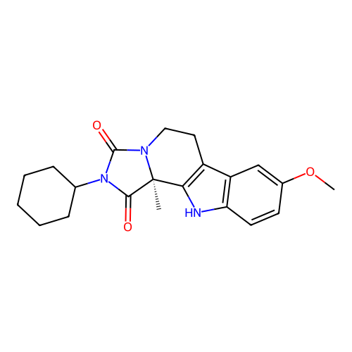 (S)-2-cyclohexyl-8-methoxy-11b-methyl-5,6,11,11b-tetrahydro-1H-imidazo[1',5':1,2]pyrido[3,4-b]indole-1,3(2H)-dione structure
