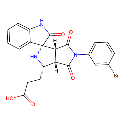 3-((1'R,3'S,3a'S,6a'R)-5'-(3-bromophenyl)-2,4',6'-trioxo-3',3a',4',5',6',6a'-hexahydro-2'H-spiro[indoline-3,1'-pyrrolo[3,4-c]pyrrol]-3'-yl)propanoic acid structure