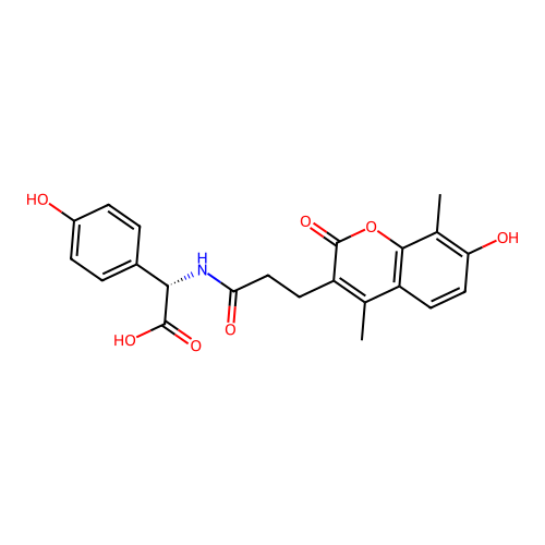 (S)-2-(3-(7-hydroxy-4,8-dimethyl-2-oxo-2H-chromen-3-yl)propanamido)-2-(4-hydroxyphenyl)acetic acid structure