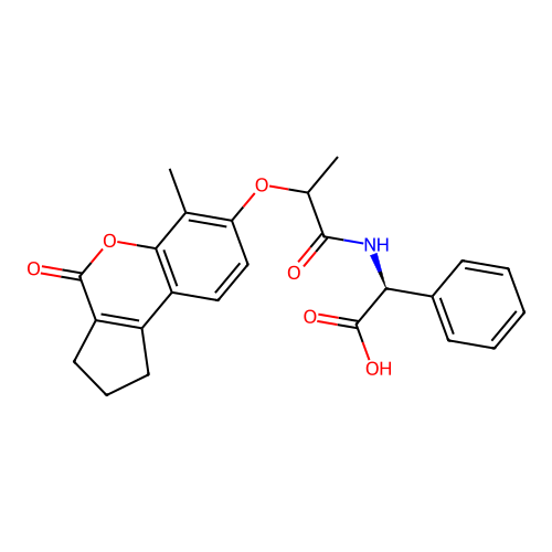 (2S)-2-(2-((6-methyl-4-oxo-1,2,3,4-tetrahydrocyclopenta[c]chromen-7-yl)oxy)propanamido)-2-phenylacetic acid structure