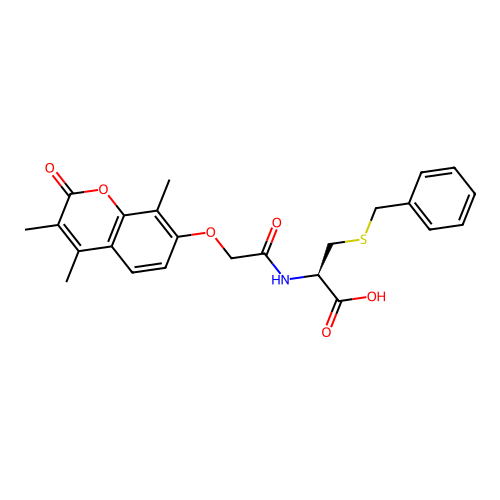 (R)-3-(benzylthio)-2-(2-((3,4,8-trimethyl-2-oxo-2H-chromen-7-yl)oxy)acetamido)propanoic acid structure
