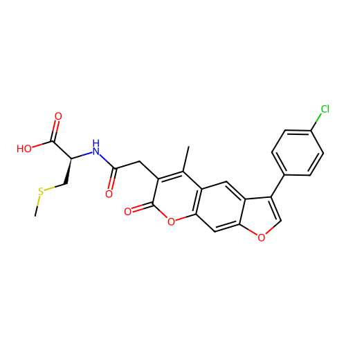 (2R)-2-[[2-[3-(4-chlorophenyl)-5-methyl-7-oxofuro[3,2-g]chromen-6-yl]acetyl]amino]-3-methylsulfanylpropanoic acid structure