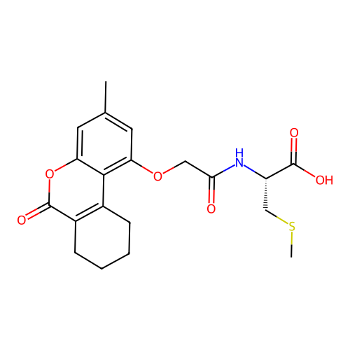 (R)-2-(2-((3-methyl-6-oxo-7,8,9,10-tetrahydro-6H-benzo[c]chromen-1-yl)oxy)acetamido)-3-(methylthio)propanoic acid structure
