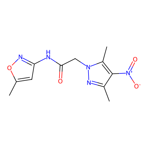 2-{4-nitro-3,5-dimethyl-1H-pyrazol-1-yl}-N-(5-methylisoxazol-3-yl)acetamide structure