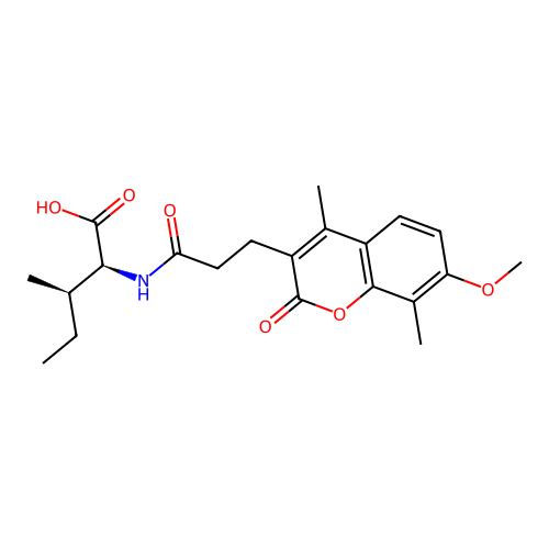 (2S,3R)-2-(3-(7-methoxy-4,8-dimethyl-2-oxo-2H-chromen-3-yl)propanamido)-3-methylpentanoic acid structure